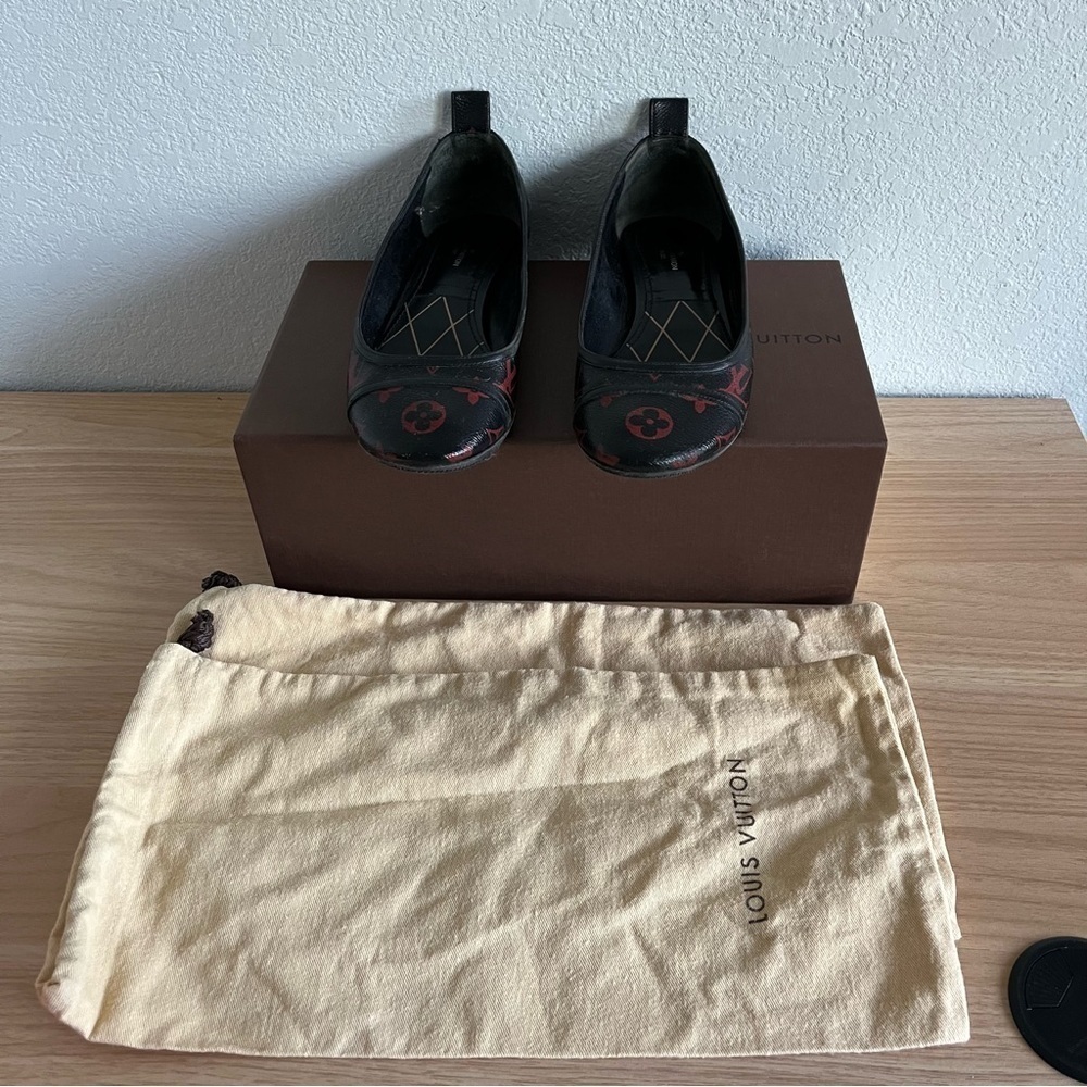 LOUIS VUITTON sz 36.5 6.5 INFRAROUGE Ballet Flats Black Red Monogram Canvas - Picture 11 of 16